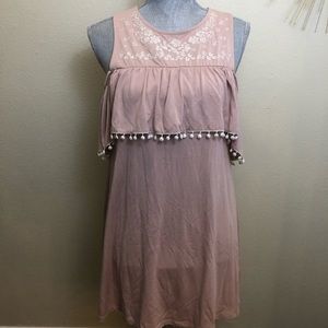 Blush Pink Francesca’s Ayla Peek Shoulder Dress cutesy lace detail girly